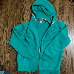 green teal zip up thick winter sweatshirt sweater hoodie